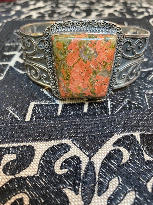 Unakite jasper silver 925 cuff Andrea Serrahn Serrahna