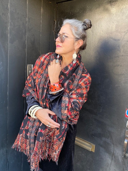 Paisley plaid ultra soft boiled wool cashmere shawl Andrea Serrahn Serrahna