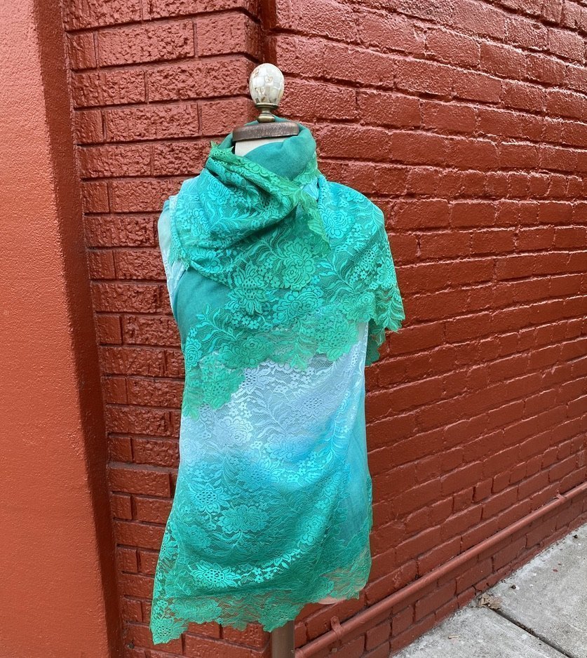 Soft Pashmina Lace Shawl wool celadon Andrea Serrahn Serrahna