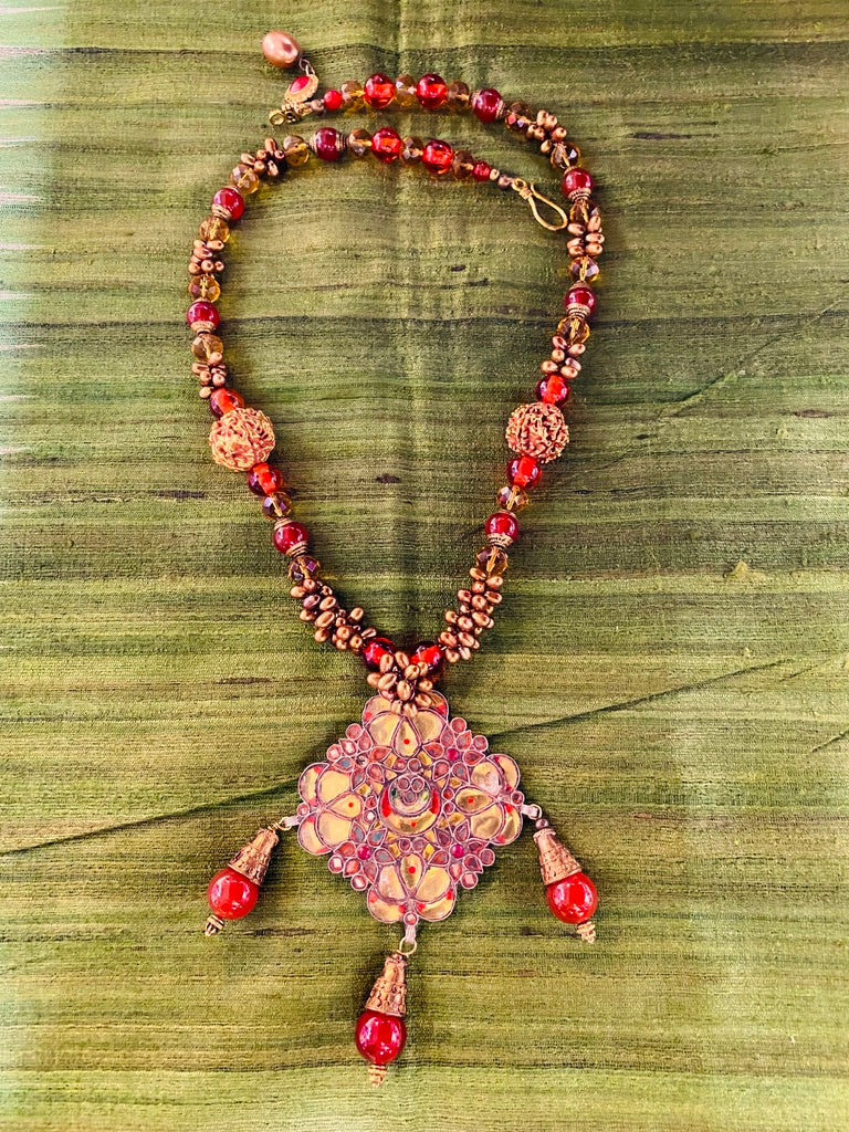 Himachal Pradesh glass pendant pearls carnelian Andrea Serrahn Serrahna