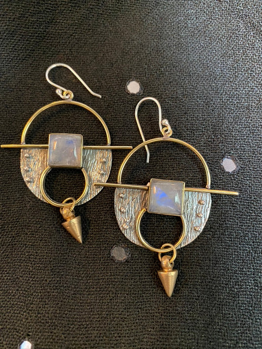 Sterling silver wire earring mixed metal moonstone gemstone dangle hoop Andrea Serrahn Serrahna