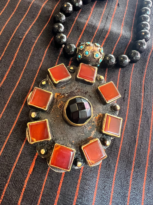 CARNELIAN ZENA PENDANT & ONYX NECKLACE