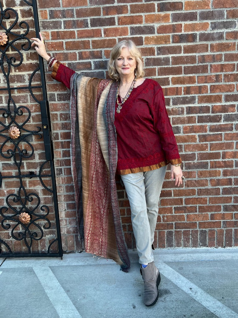 Silk shawl hand printed cotton kurti Andrea Serrahn Serrahna