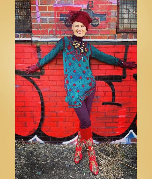 Tip toe tulip over the knee boot anatolian tulip red olive black turquoise fold down boot 2.5 inch heel boot Andrea Serrahn Serrahna