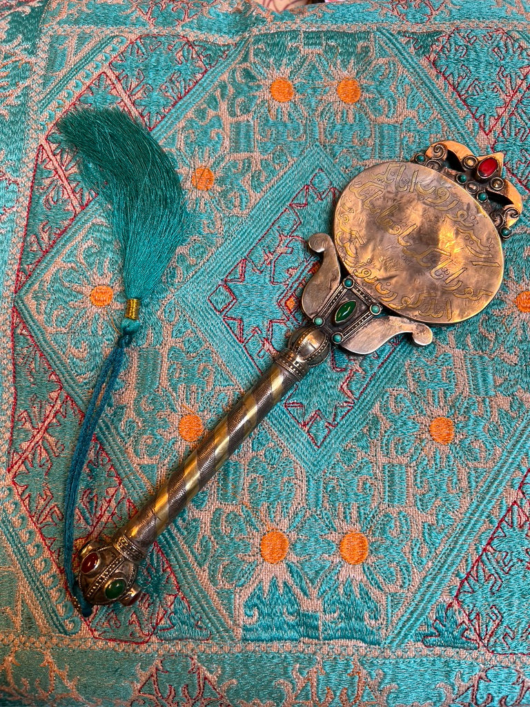 Vintage Turkish Mirrors brass gemstones hand mirror Andrea Serrahn Serrahna