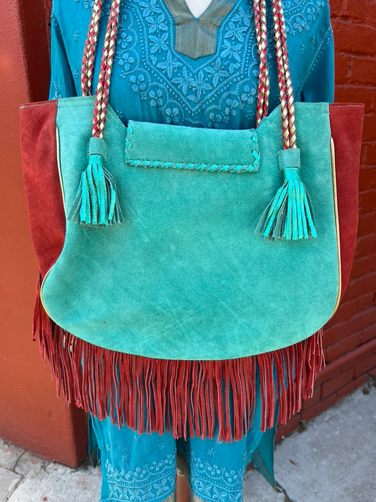Taos Bag suede leather fringes metal decoration smooth leather Andrea Serrahn Serrahna