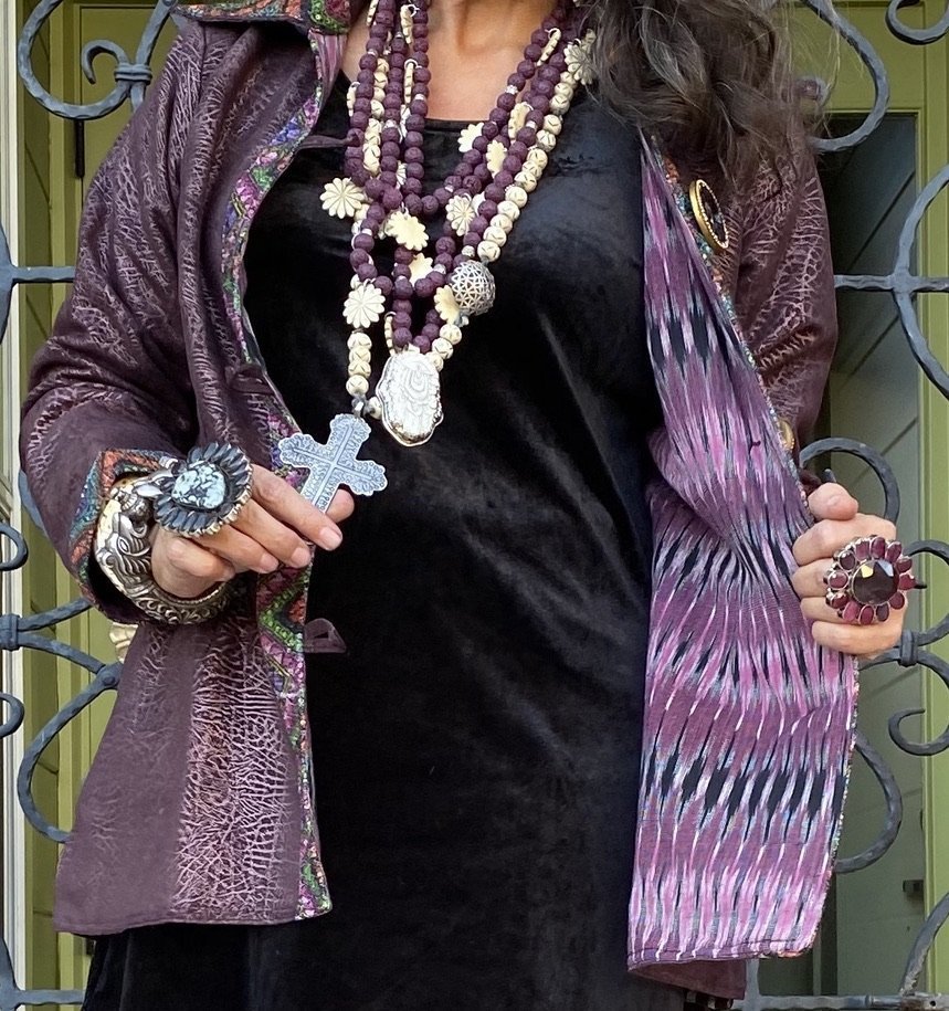 PURPLE LAVA STONE HAMSA NECKLACE