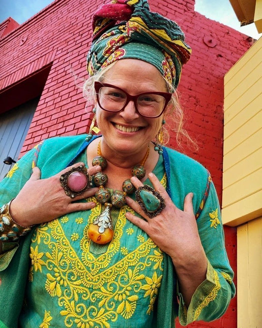 Short cotton kurti handloom embroidery yellow green tunic Andrea Serrahn Serrahna