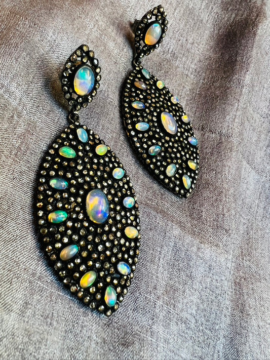 OPAL & DIAMOND ALMOND EARRINGS