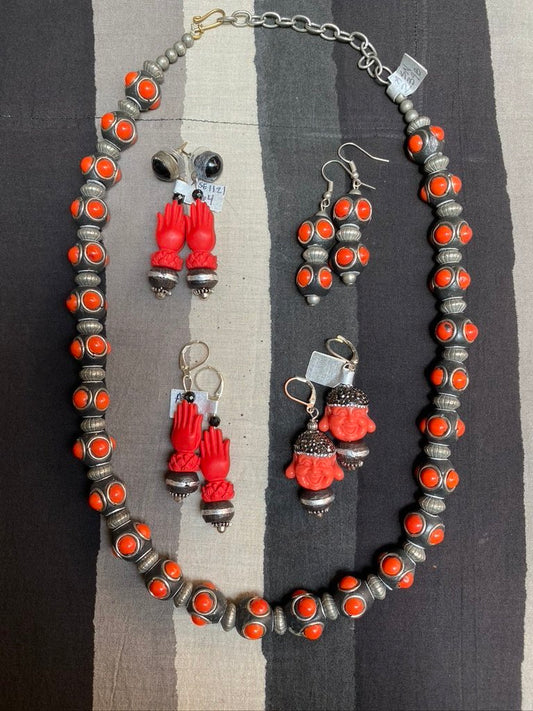 Red new cinnabar earrings onyx prayer hand earrings laughing buddha earring Andrea Serrahn Serrahna