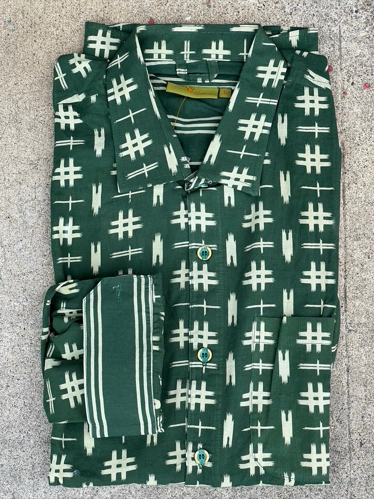 Men's button down collar longsleeve hand block print cotton shirt Andrea Serrahn Serrahna
