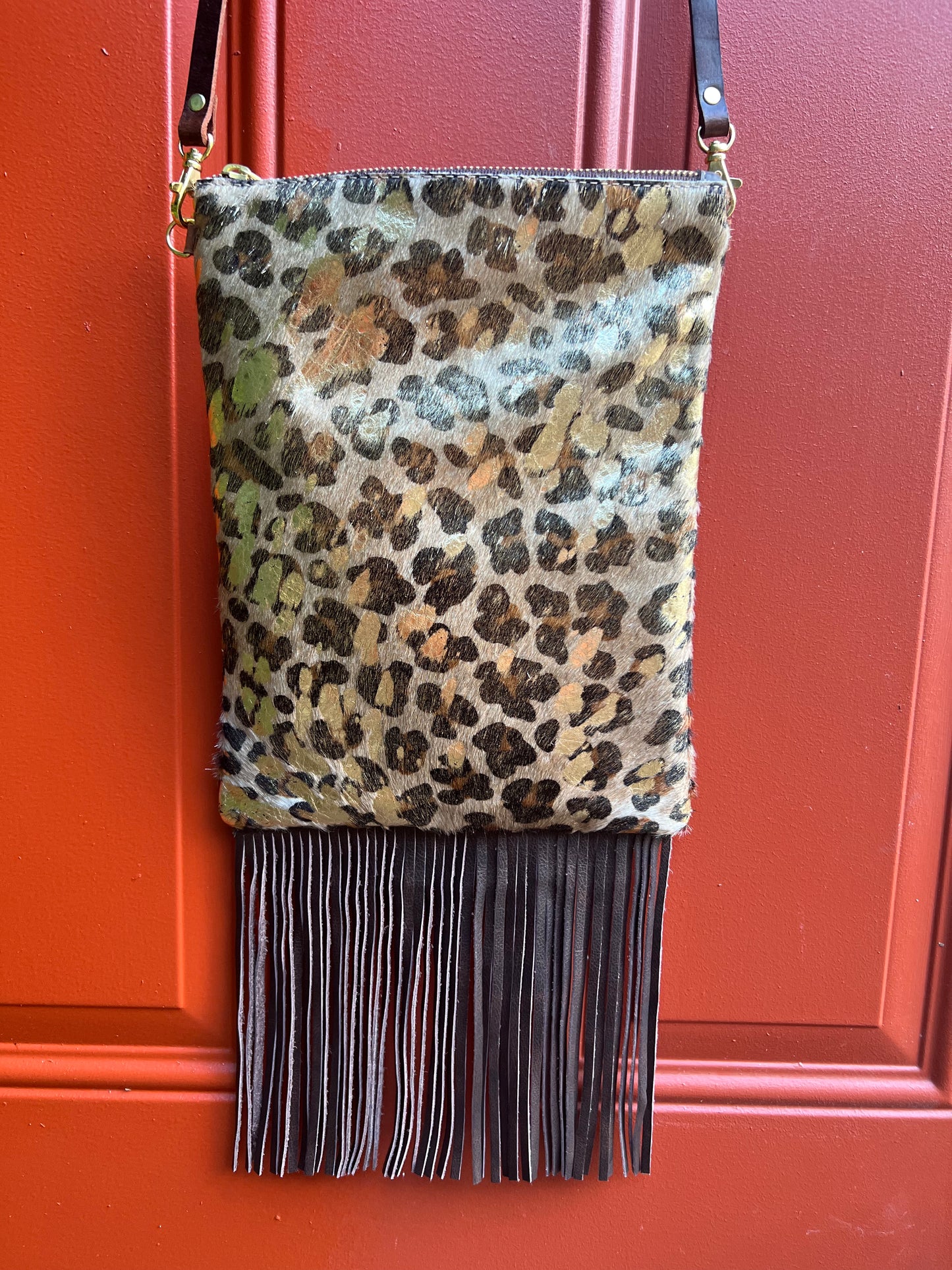LEOPARD, CROC, FUR LEATHER CROSSBODY FRINGE BAGS