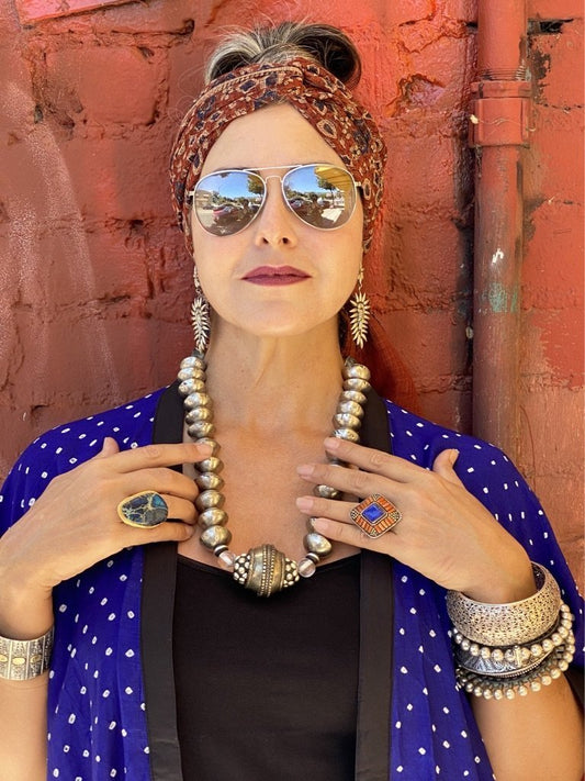 Tribal silver chunky necklace Nigerian and India Andrea Serrahn Serrahna