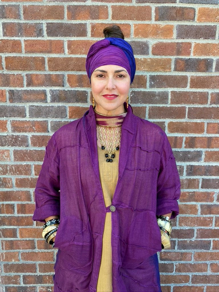 Lightweight linen coat ombre pinch detail Andrea Serrahn Serrahna
