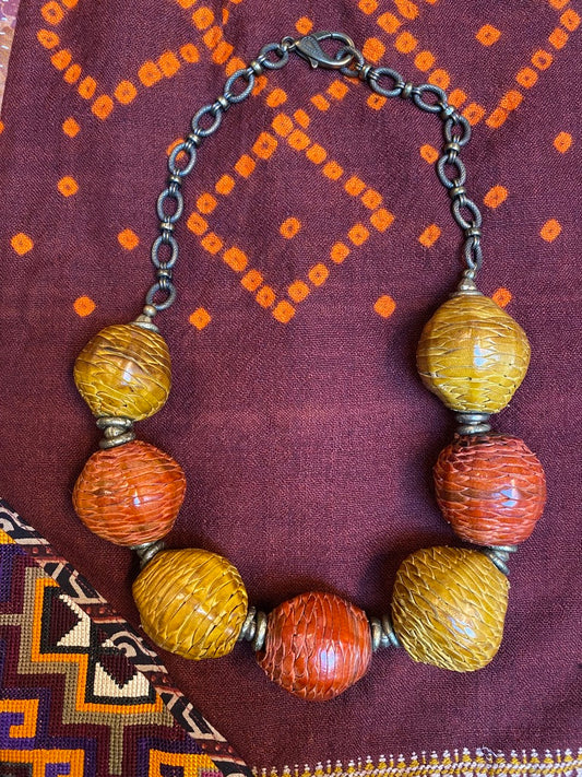 Woven kid leather bead necklace Andrea Serrahn Serrahna