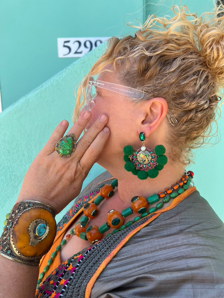 Turquoise copper ring pom pom amber cuff Andrea Serrahn Serrahna