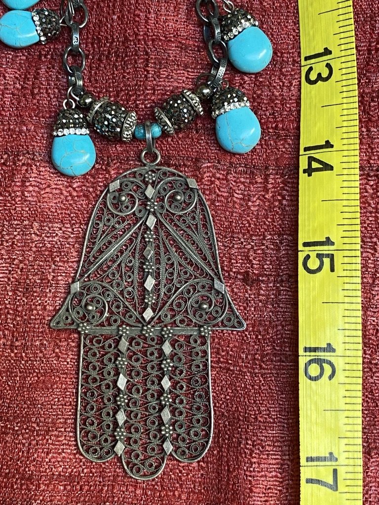 FILIGREE HAMSA TURQUOISE NECKLACE