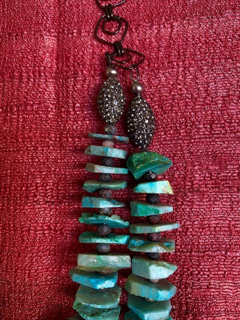 TURQUOISE SLICES MARCASITE NECKLACE