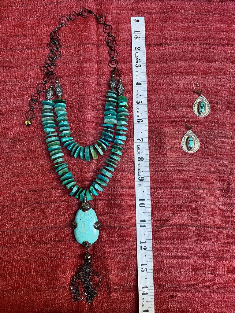 TURQUOISE SLICES MARCASITE NECKLACE