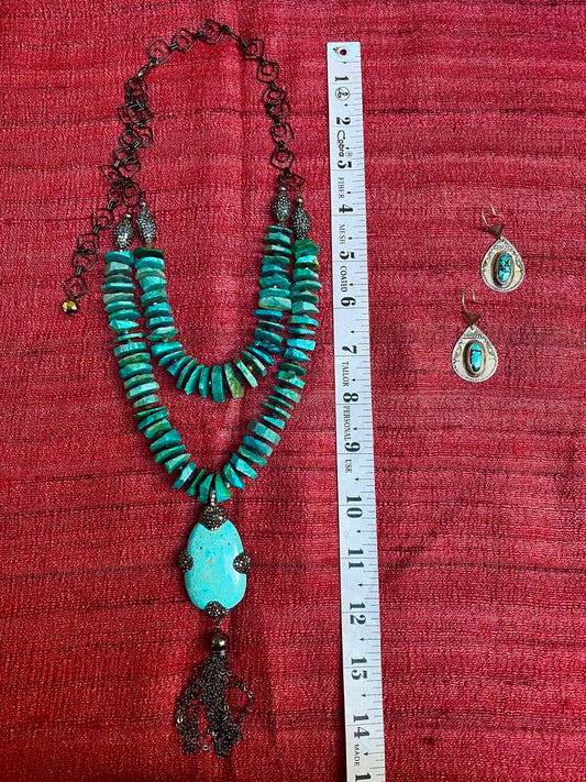 TURQUOISE SLICES MARCASITE NECKLACE