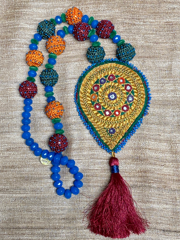 TRIBAL MANDALA COIN BEADED PURSE NECKLACE