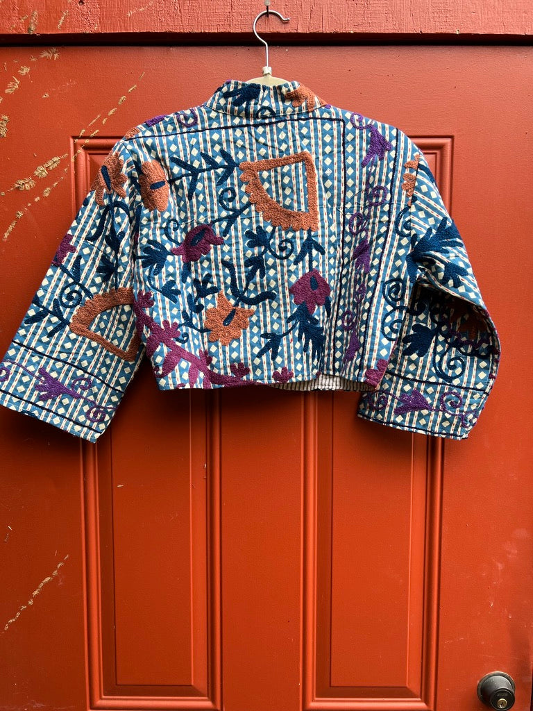 Embroidered bolero jacket in blue, rust, burgundy, light blue. #3