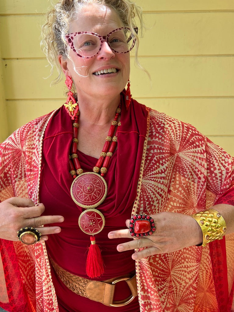 HAND-CARVED WOODEN KUTCHI BUTTON NECKLACE