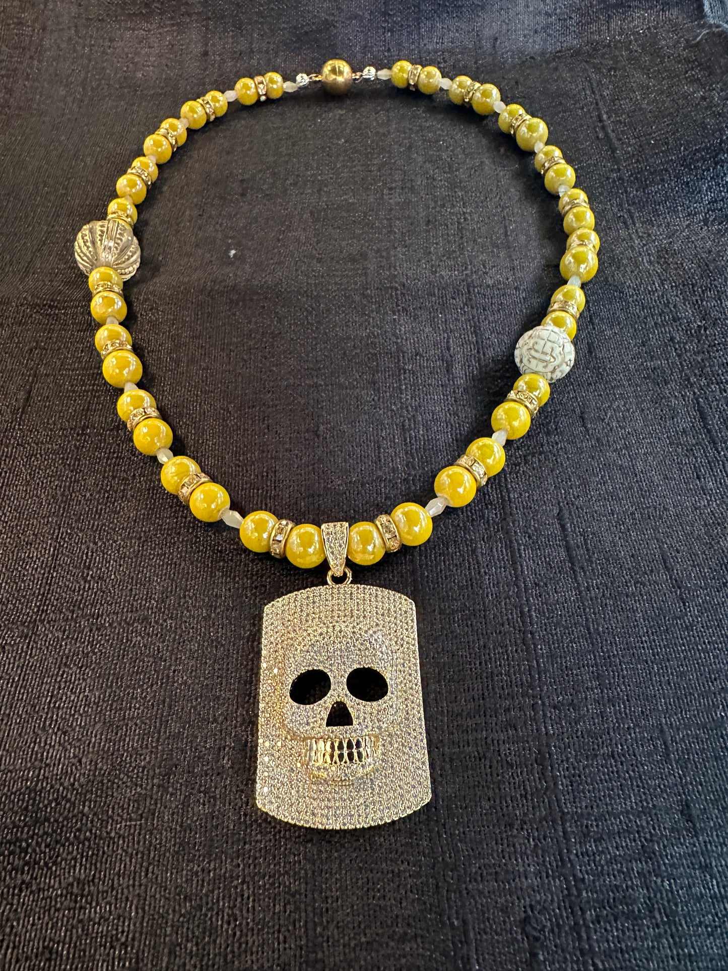 YELLOW FELLOW BLING SKULL NECKLACE