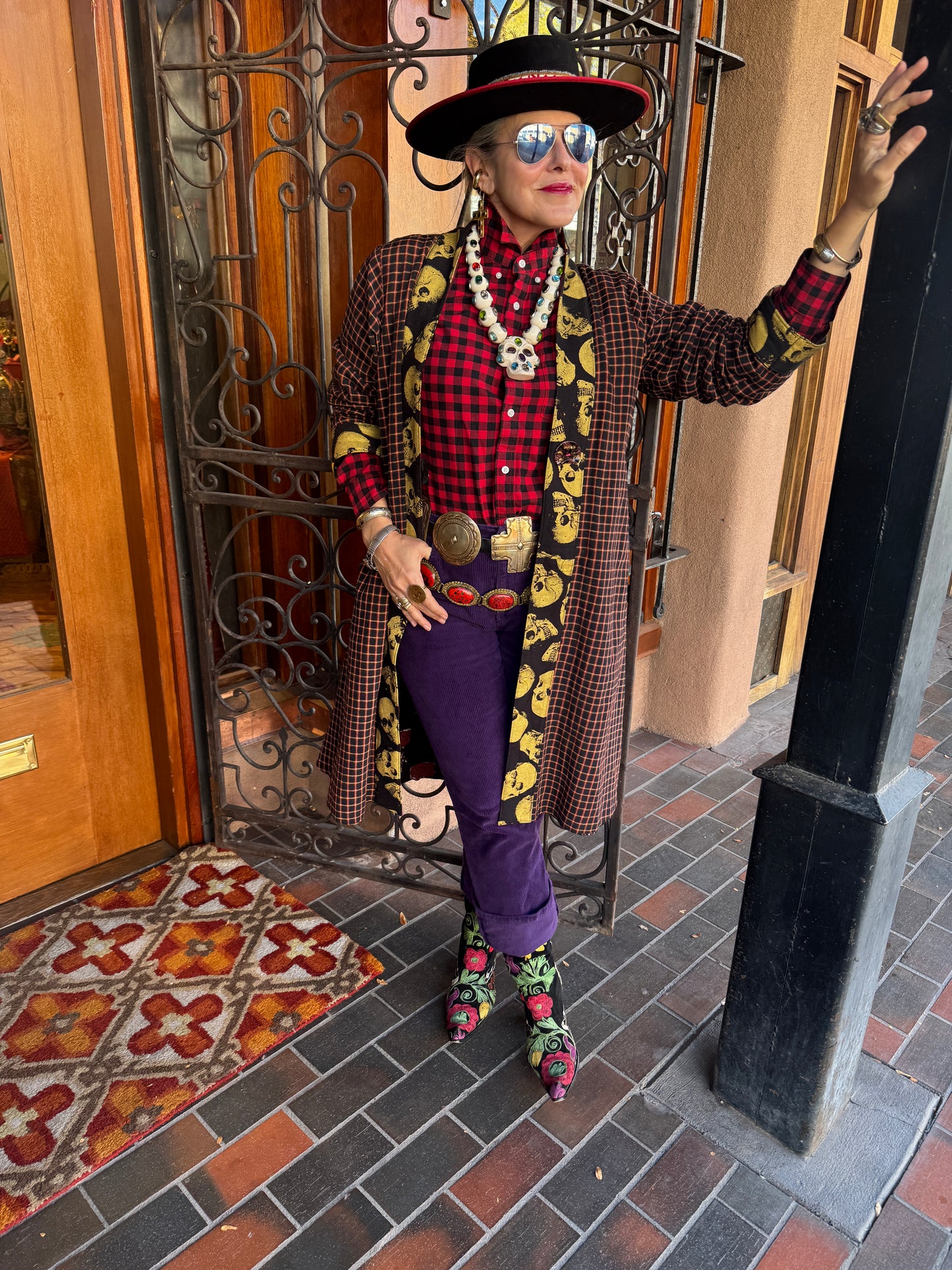 SKULLS AND CHECKS UPCYCLED SWING COAT