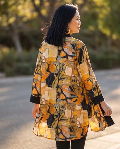 MODERN ABSTRACT FOREST SWING COAT