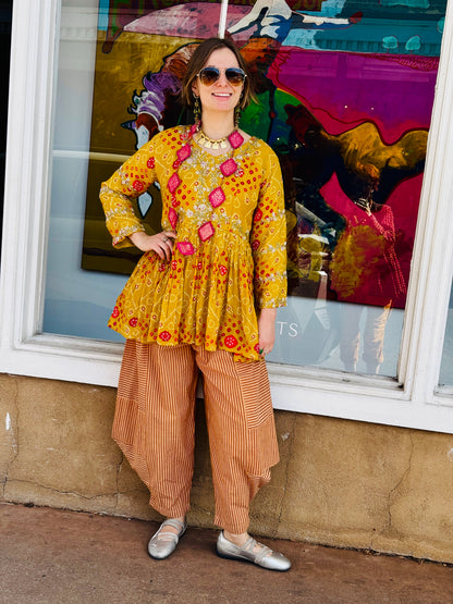 SILKY BANDHANI EMBROIDERED BABY DOLL TOP