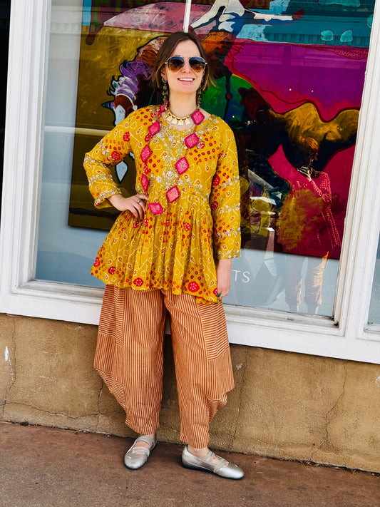 SILKY BANDHANI EMBROIDERED BABY DOLL TOP