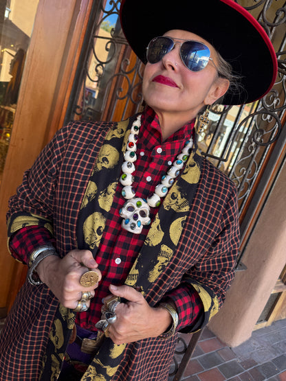 SKULLS AND CHECKS UPCYCLED SWING COAT