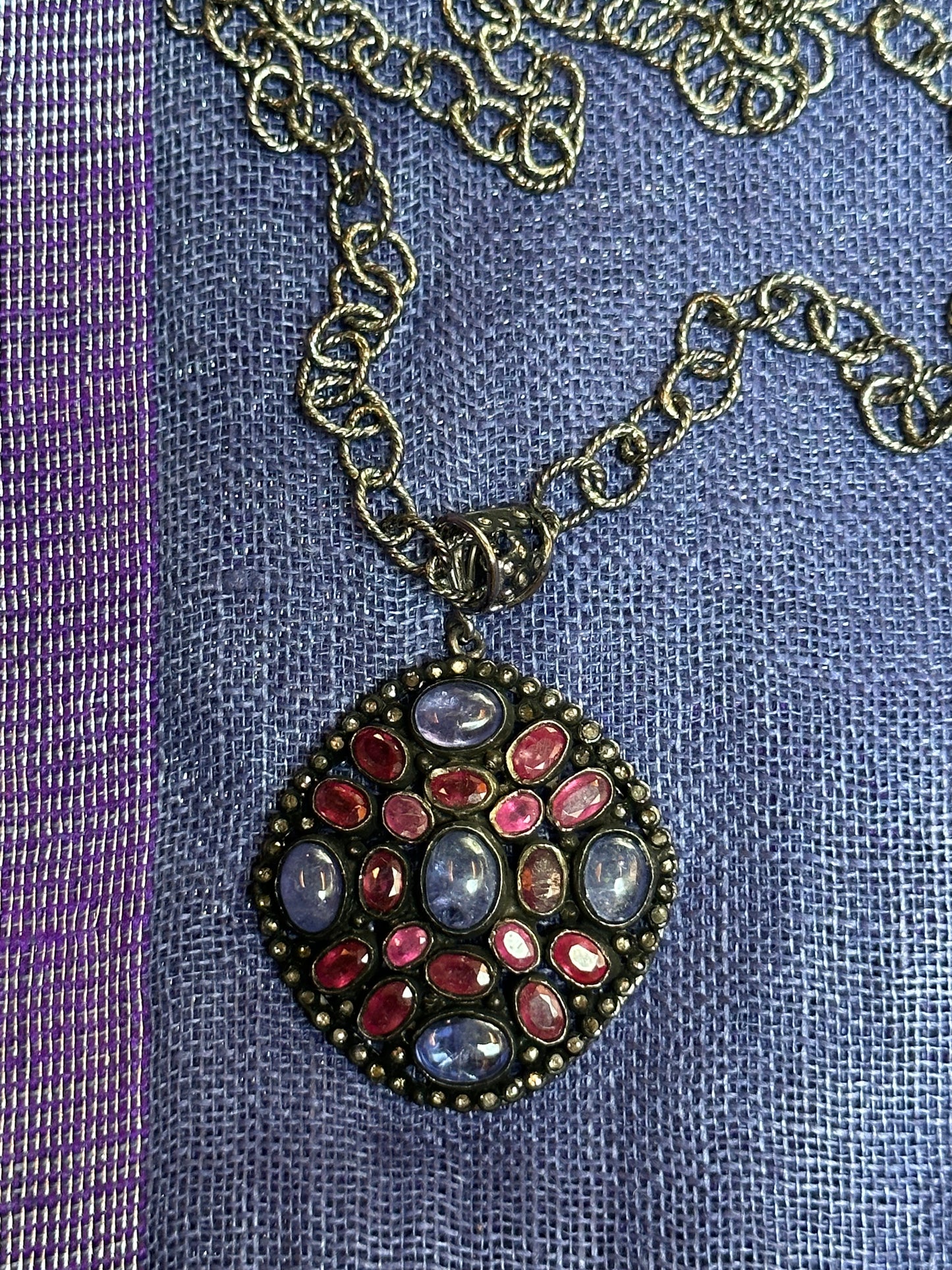 TANZINITE & RUBY OVAL NECKLACE