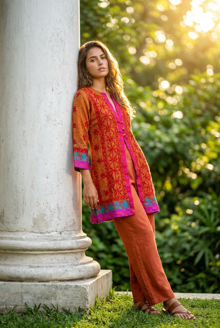 GOSSAMER GAUZE HAND EMBROIDERED COAT