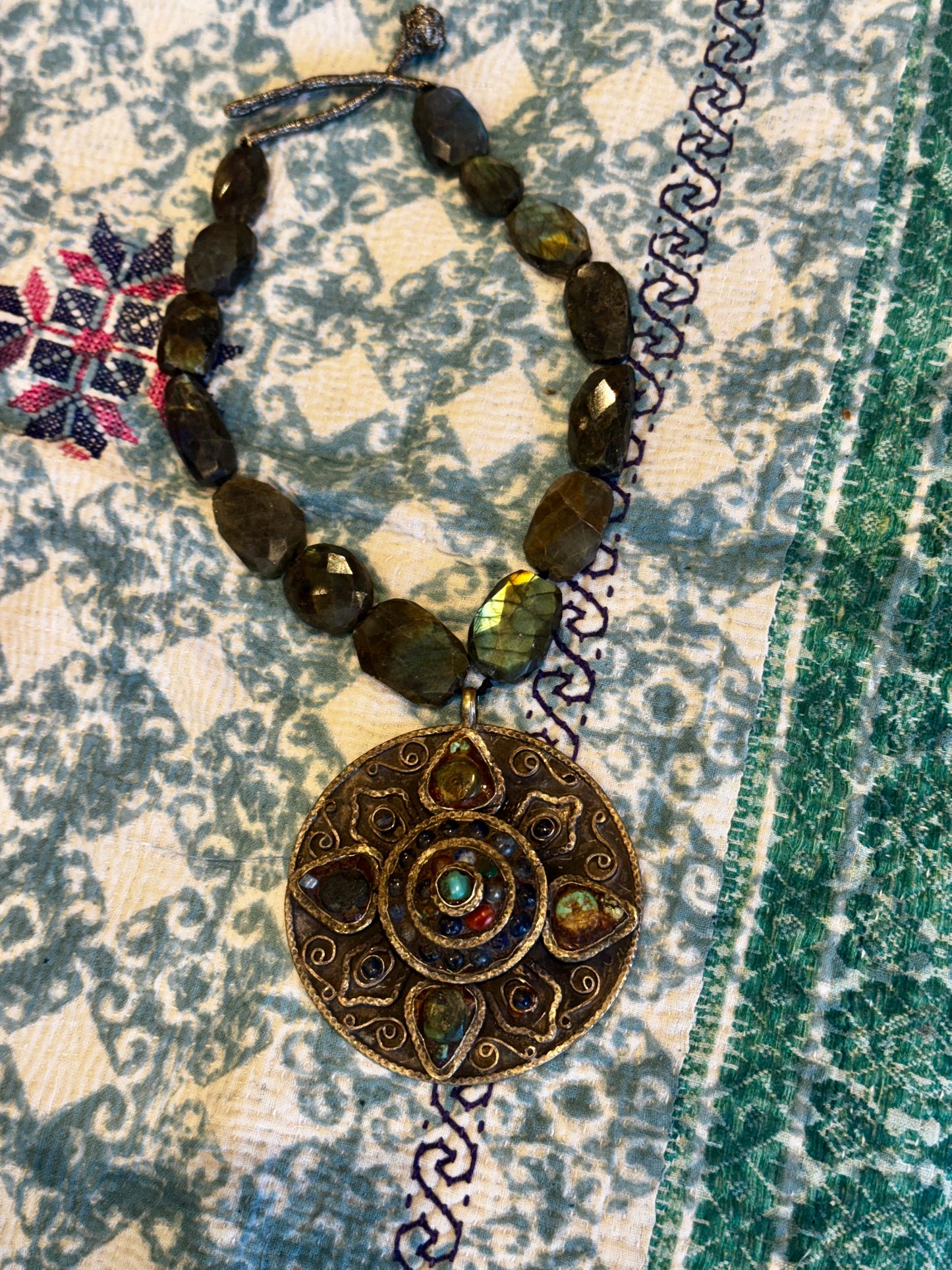 OLD MULTI STONE MANDALA LABRADORITE NECKLACE