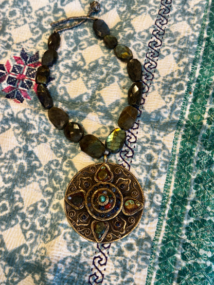 OLD MULTI STONE MANDALA LABRADORITE NECKLACE