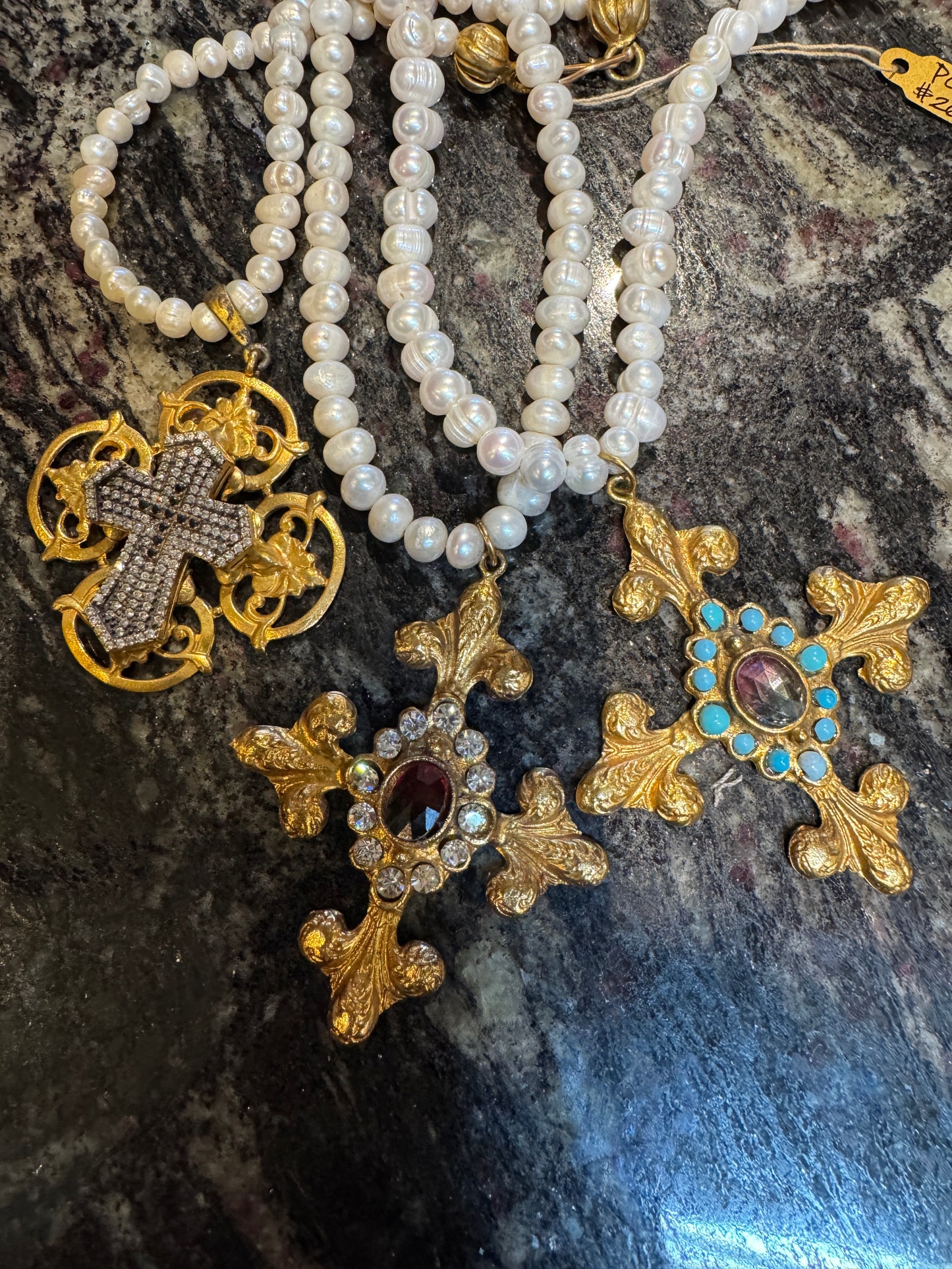 FLORENTINE PEARL CROSS NECKLACE