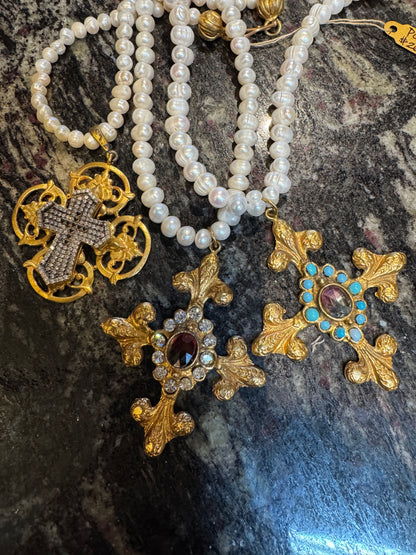 FLORENTINE PEARL CROSS NECKLACE