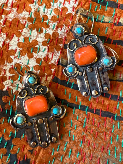 DOUBLE-SIDED GEMSTONE HAMSA EARRINGS