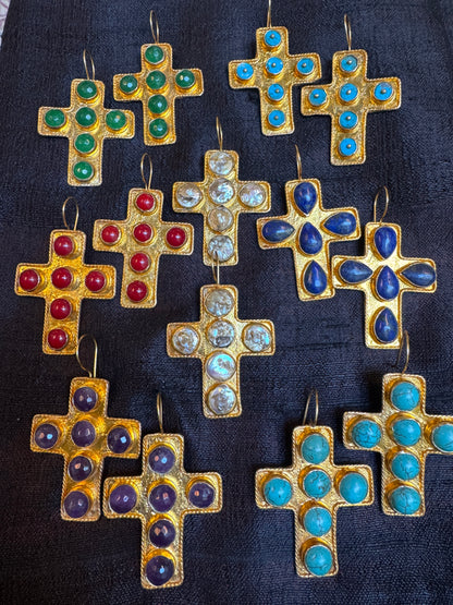 GEMSTONE CROSS EARRINGS