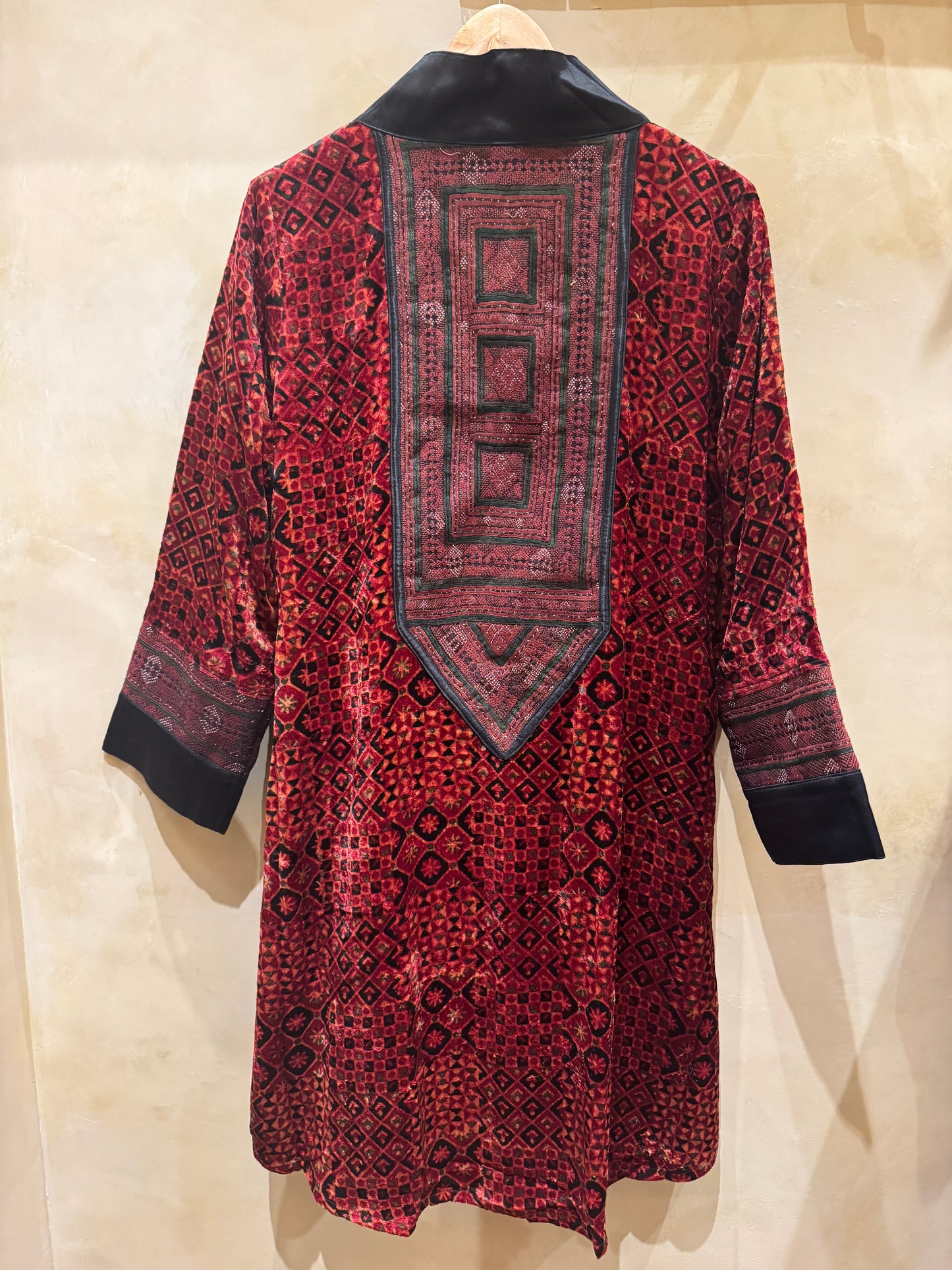 LUXE VELVET RED HAND EMBROIDERED SWING COAT