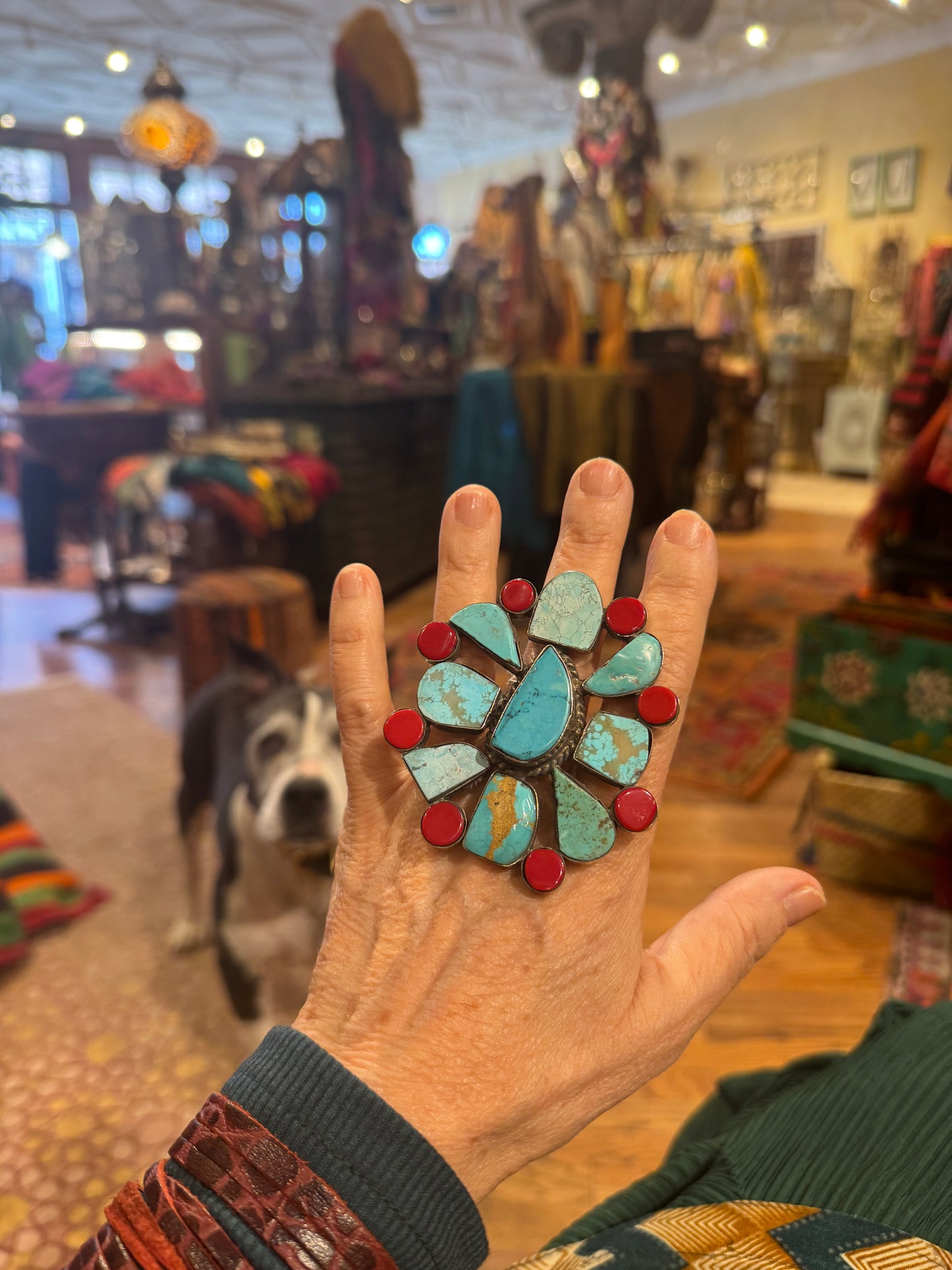 TURQUOISE AND CORAL ADJUSTABLE MEGA RING