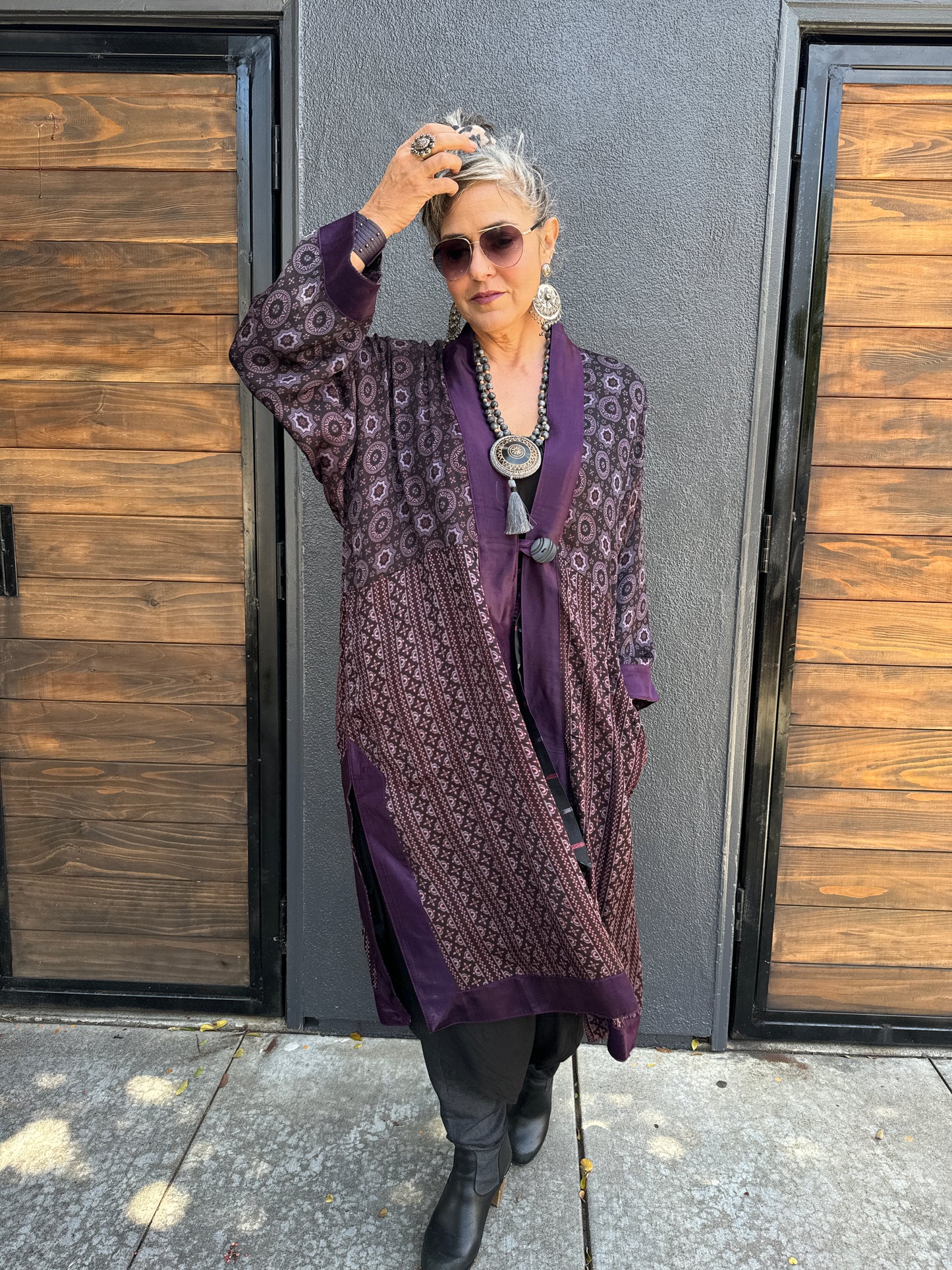 SMOKY PLUM AJRAKH KIMONOS