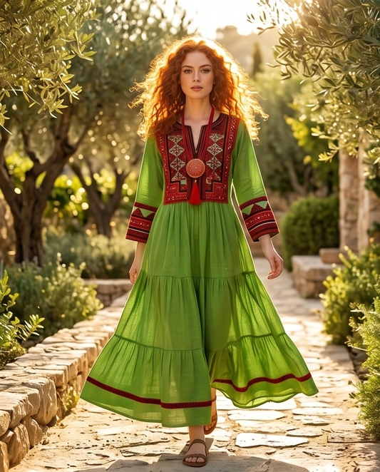 PARROT GREEN AFGHAN EMBROIDERED DRESS