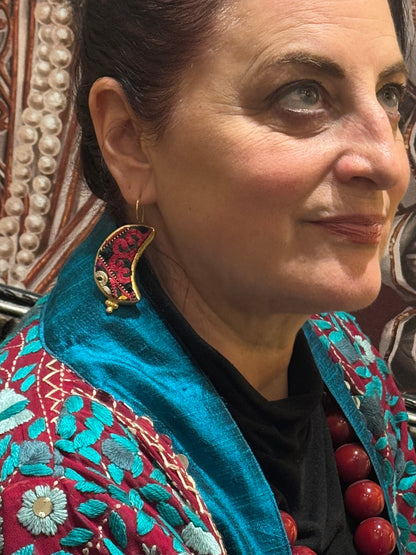 INTRICATELY EMBROIDERED MOON SLIVER EARRINGS