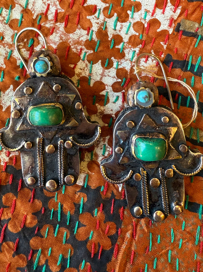 DOUBLE-SIDED GEMSTONE HAMSA EARRINGS