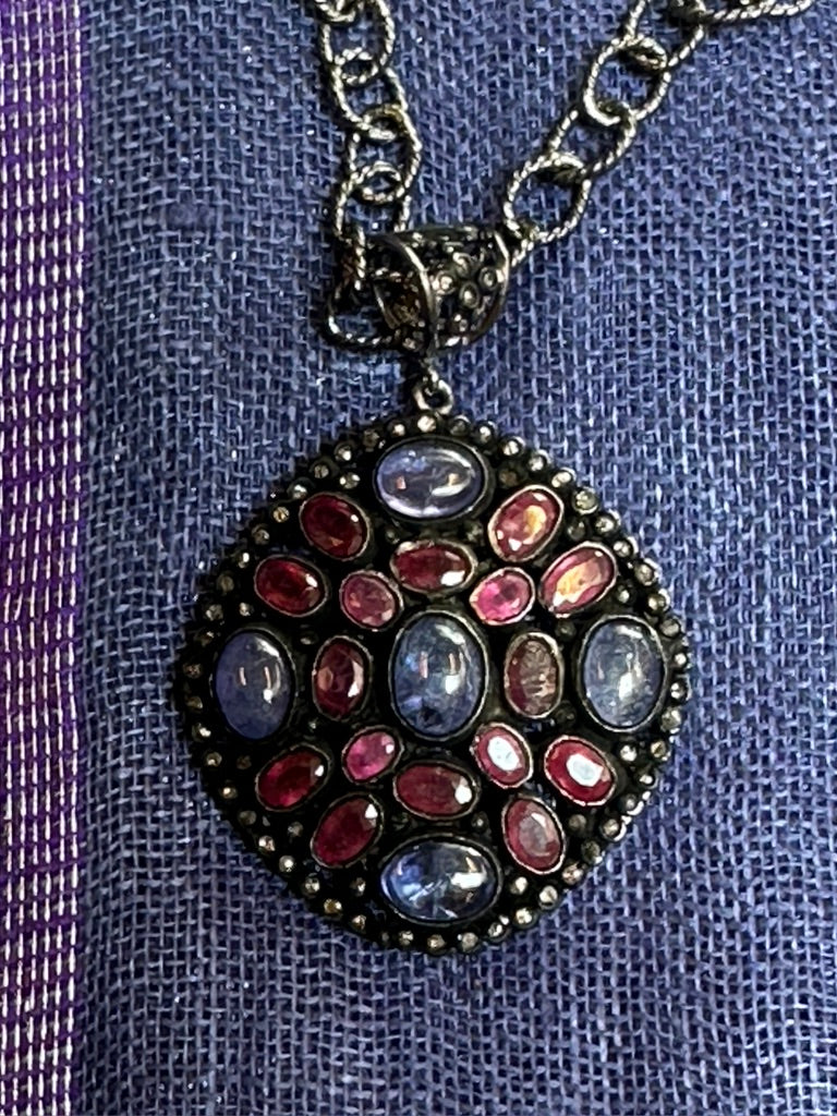 TANZINITE & RUBY OVAL NECKLACE