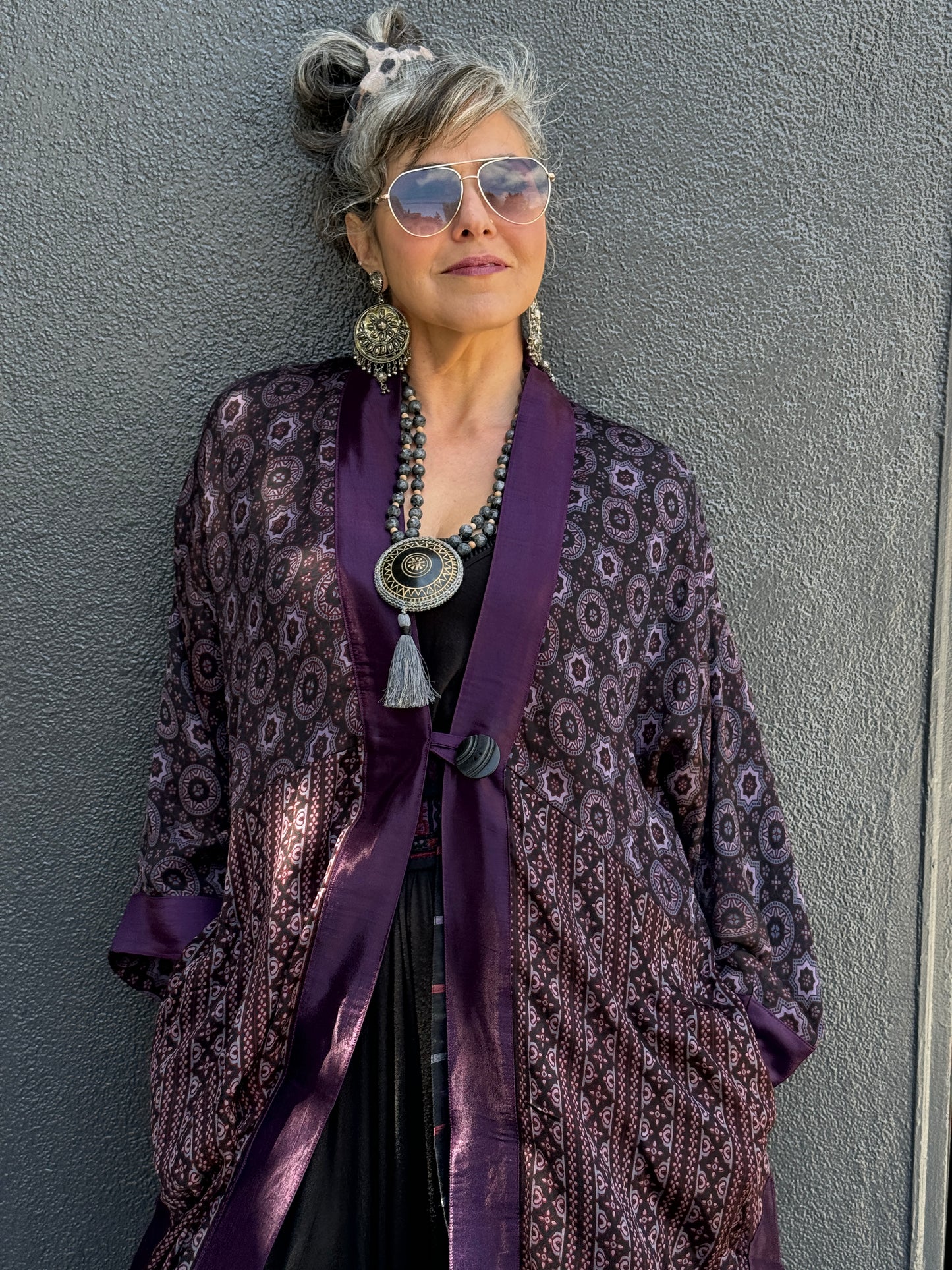 SMOKY PLUM AJRAKH KIMONOS