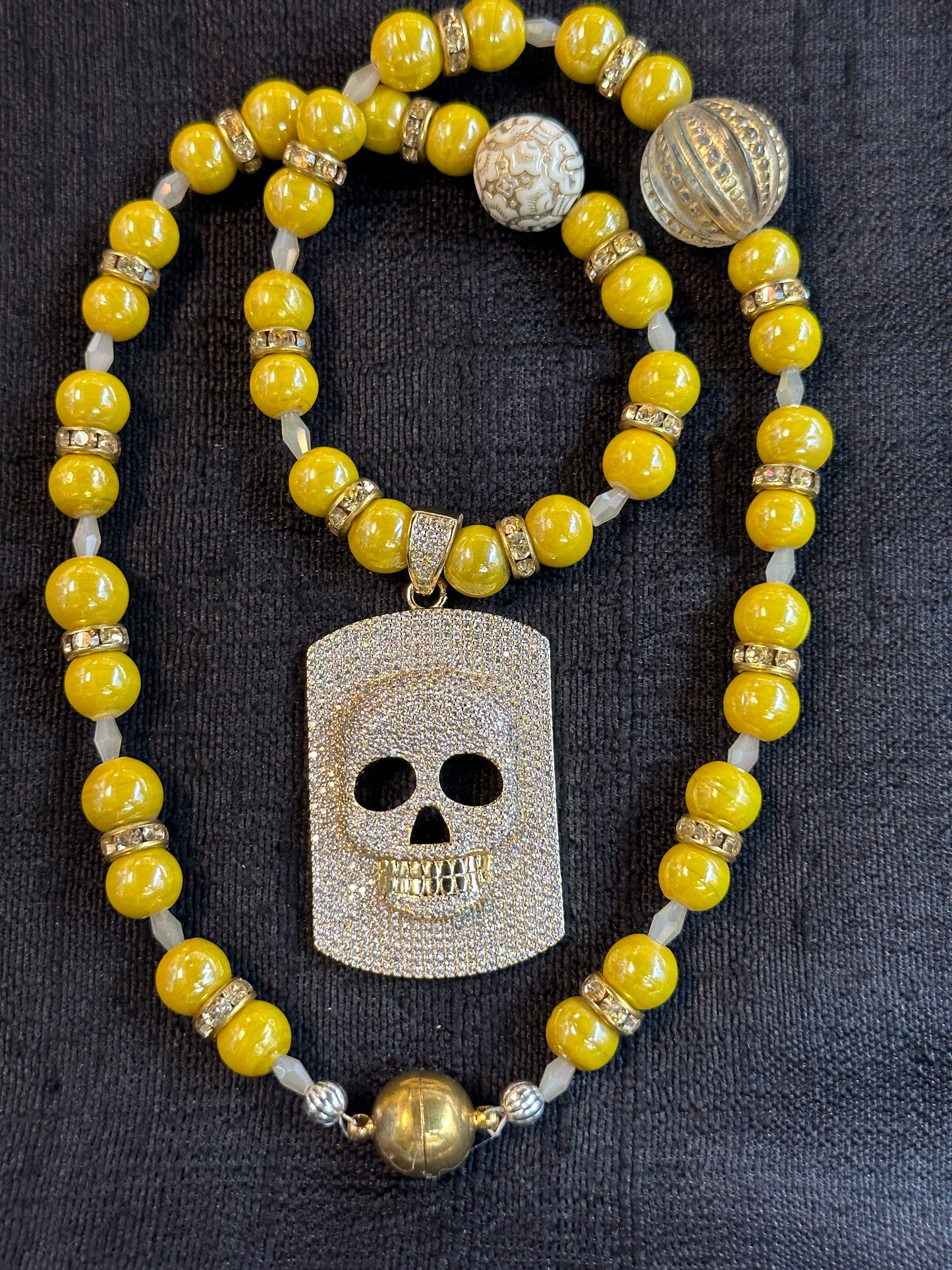 YELLOW FELLOW BLING SKULL NECKLACE